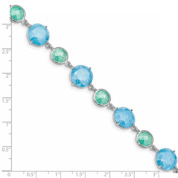 Kazi Luxury Silver Rhod-pltd Green/Blue Ice CZ 7.25 in w/1in ext Bracelet